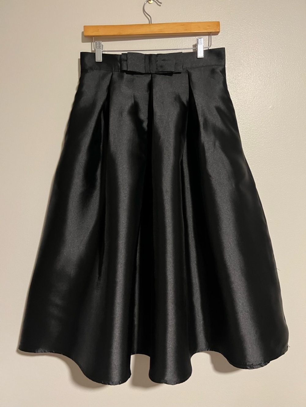 Chicwish Black Satin Full A-Line Midi Skirt